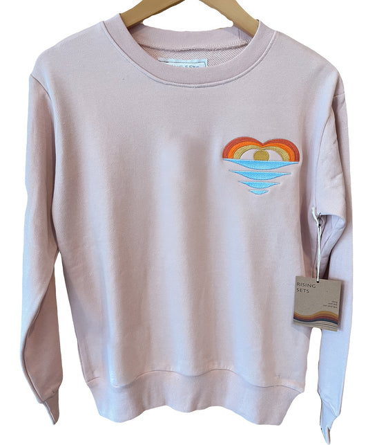 Ocean Filled Heart Embroidered Crew Sweatshirt